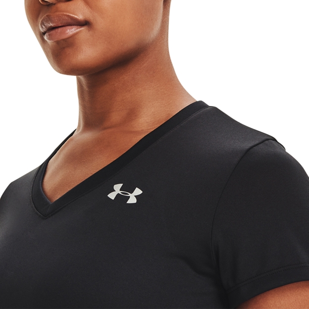 Under Armour Womens Tech V-Neck Tee - Black - Badge