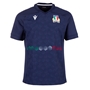 Italy Mens Training Rugby Shirt - Short Sleeve Navy 2023 - Front 