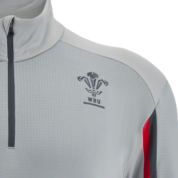 Wales Mens Travel 1/4 Zip Fleece - Grey 2023 - Wales Logo