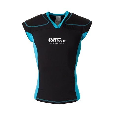 Body Armour Flexicup Rugby Shoulder Pads Black/Cyan Kids - Front