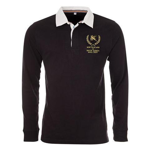 Mens New Zealand 100th Test Vintage Rugby Shirt - Jet Black - Fr Mens New Zealand 100th Test Vintage Rugby Shirt - Jet Black - Fr