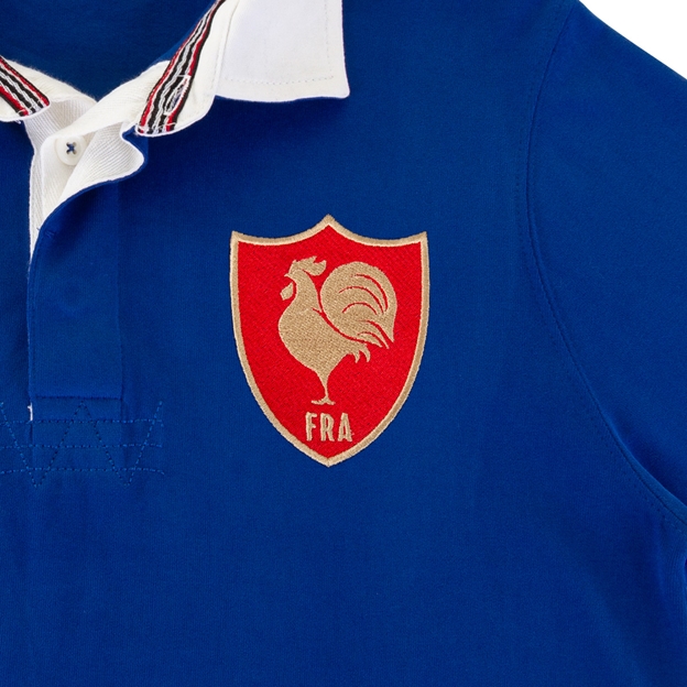 France Mens Classic Heavyweight Rugby Shirt Long Sleeve Royal - Crest