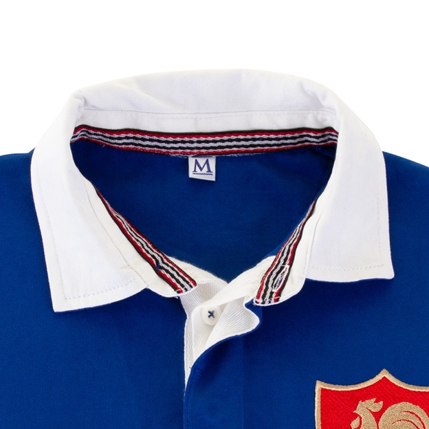 France Mens Classic Heavyweight Rugby Shirt Long Sleeve Royal - Collar