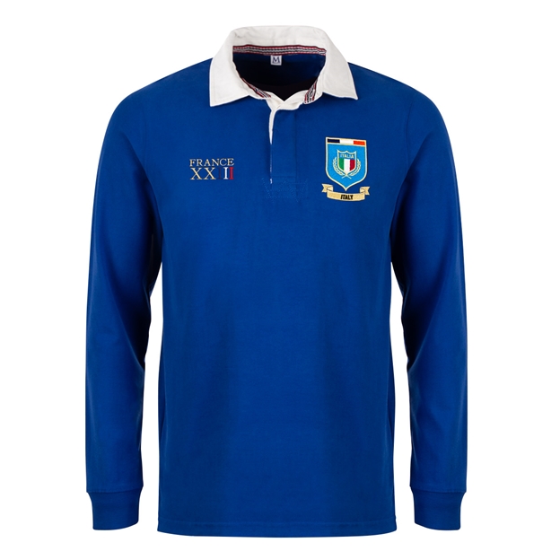Italy Mens World Cup Heavyweight Rugby Shirt - Long Sleeve Royal