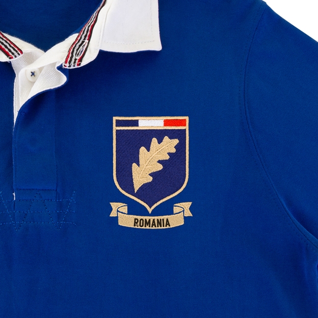 Romania Mens World Cup Heavyweight Rugby Shirt - Royal - Badge