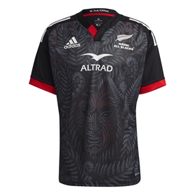 Maori All Blacks Mens Home Rugby Shirt - Short Sleeve Black 2023