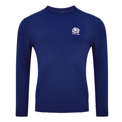 Mens Scotland Lambswool Crew Neck Sweater - Navy - Front Mens Scotland Lambswool Crew Neck Sweater - Navy - Front