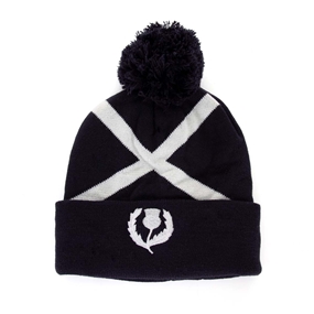 Glenmuir Adults Scotland Saltire Pom Pom Hat - Navy - Front