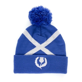 Glenmuir Adults Scotland Saltire Pom Pom Hat - Tahiti Blue - Fro