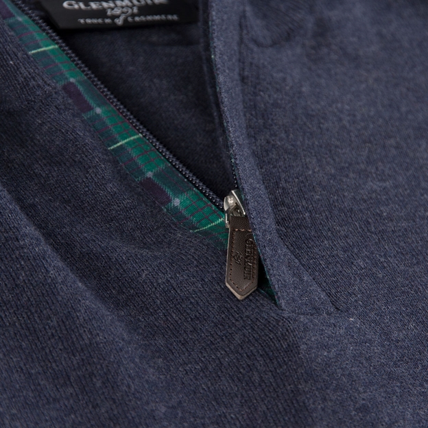 Glenmuir Scotland Mens Zip Neck Jumper – Cashmere Blend Navy - N