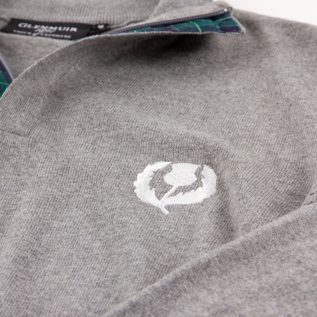 Glenmuir Scotland Mens Zip Neck Jumper – Cashmere Blend Grey - B