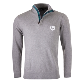 Glenmuir Scotland Mens Zip Neck Jumper – Cashmere Blend Grey - F