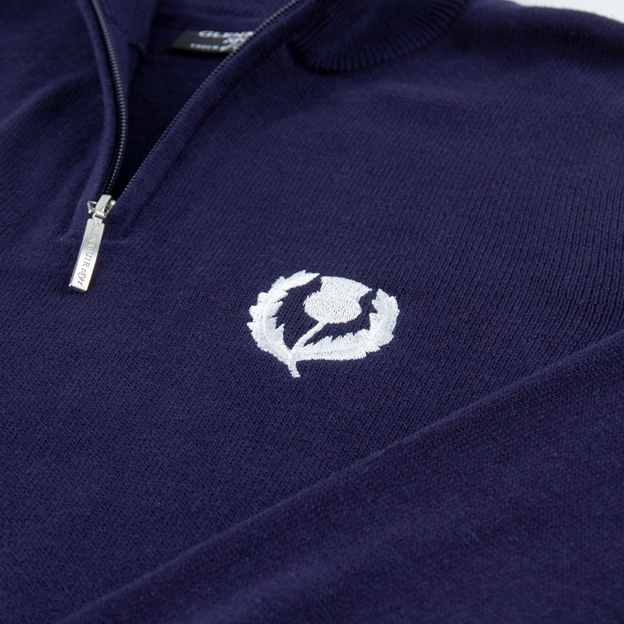 Glenmuir Scotland Mens Zip Neck Jumper – Cashmere Blend Navy - B