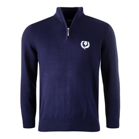 Glenmuir Scotland Mens Zip Neck Jumper – Cashmere Blend Navy - F