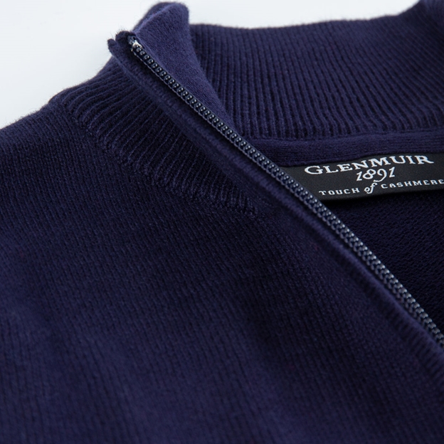 Glenmuir Scotland Mens Zip Neck Jumper – Cashmere Blend Navy - N