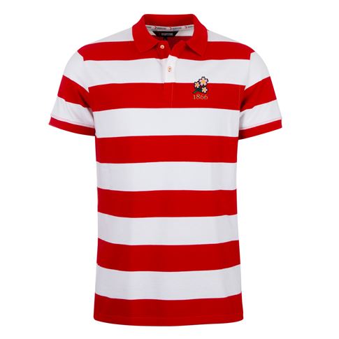 Rugbystore Japan 1866 Mens Striped Polo Shirt - Red and White - Rugbystore Japan 1866 Mens Striped Polo Shirt - Red and White -