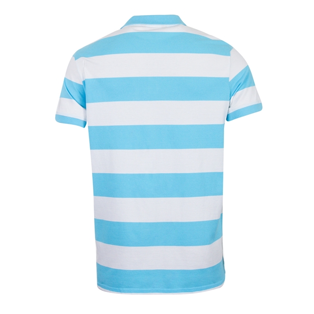 Rugbystore Mens Striped Polo Shirt - Sky Blue and White - Back