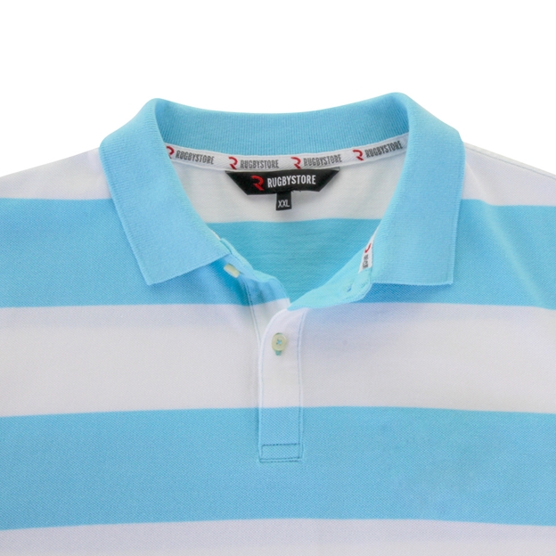 Rugbystore Mens Striped Polo Shirt - Sky Blue and White - Collar