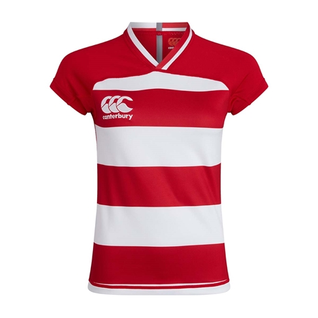 Canterbury Womens Teamwear Hooped Evader Rugby Shirt Red/White -