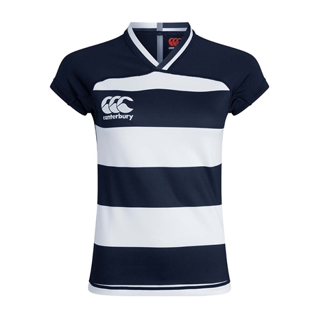 Canterbury Womens Teamwear Hooped Evader Rugby Shirt Navy/White 