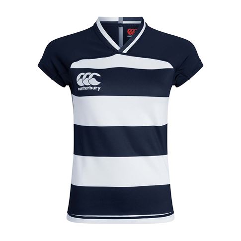Canterbury Womens Teamwear Hooped Evader Rugby Shirt Navy/White Canterbury Womens Teamwear Hooped Evader Rugby Shirt Navy/White