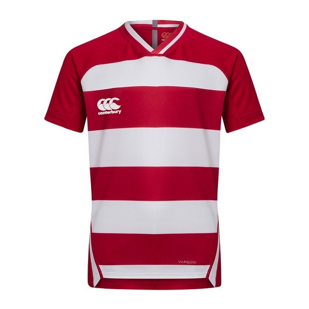 Canterbury Teamwear Hooped Evader Rugby Shirt Red/White Youths -