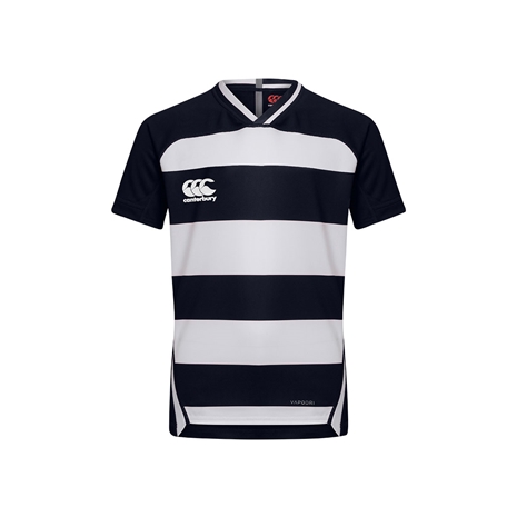 Canterbury Teamwear Hooped Evader Rugby Shirt Navy/White Youths 