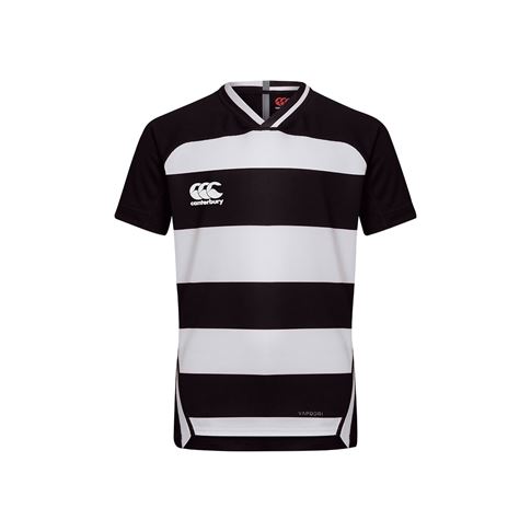 Canterbury Teamwear Hooped Evader Rugby Shirt Black/White Youths