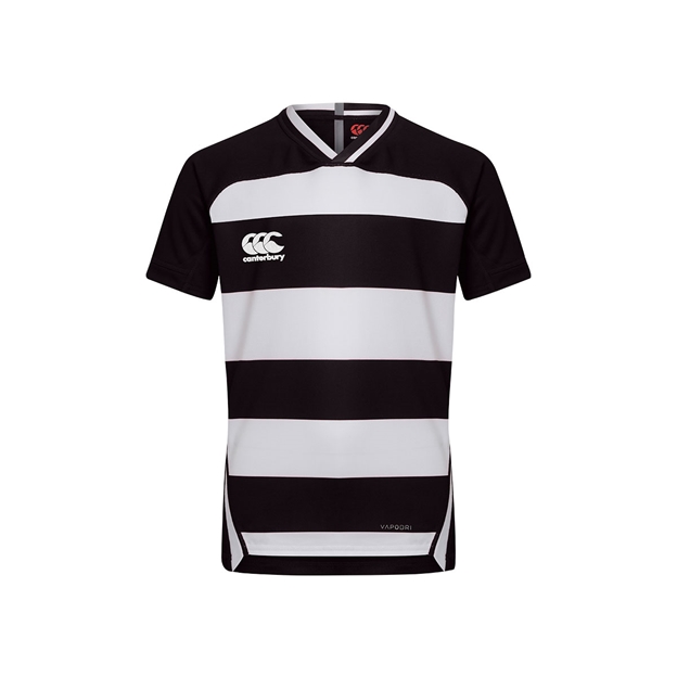 Canterbury Teamwear Hooped Evader Rugby Shirt Black/White Youths