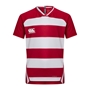 Canterbury Teamwear Hooped Evader Rugby Shirt Red/White - Front 