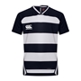 Canterbury Teamwear Hooped Evader Rugby Shirt Navy/White - Front 