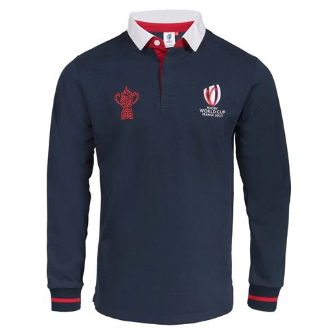 Mens Rugby World Cup 2023 Logo Rugby Shirt - Navy Long Sleeve - Mens Rugby World Cup 2023 Logo Rugby Shirt - Navy Long Sleeve -