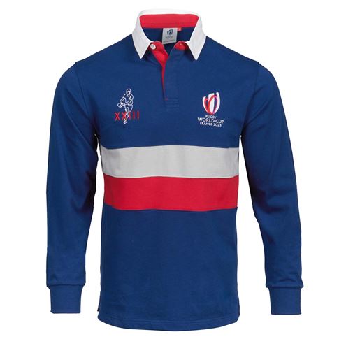 Mens Rugby World Cup 2023 Stripe Rugby Shirt - Navy Long Sleeve Mens Rugby World Cup 2023 Stripe Rugby Shirt - Navy Long Sleeve