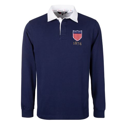 USA Mens 1874 Origins Rugby Shirt Long Sleeve Navy - Front USA Mens 1874 Origins Rugby Shirt Long Sleeve Navy - Front