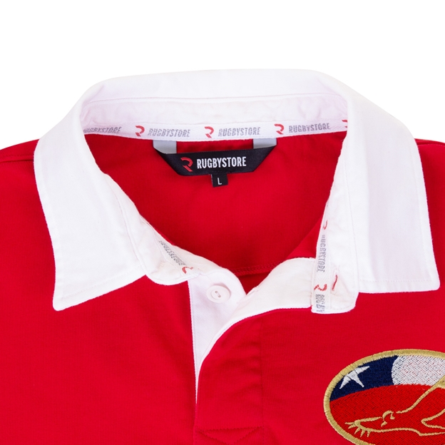 Chile Mens Rugby Origins 1935 Rugby Shirt Long Sleeve Red - Collar