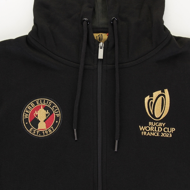 Mens Rugby World Cup 2023 Webb Ellis Zip Hoodie - Black - Badges