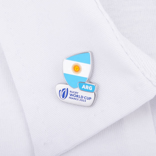 Rugby World Cup 2023 Argentina Flag Pin Badge - On a Rugby Shirt