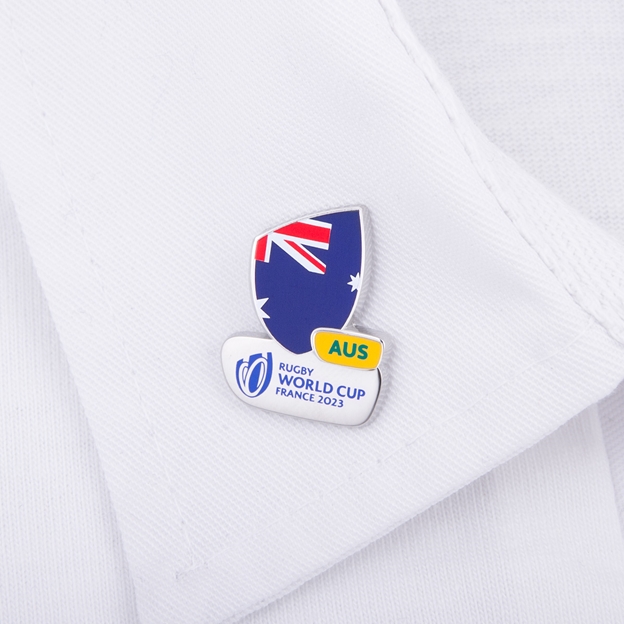 Rugby World Cup 2023 Australia Flag Pin Badge - On a Rugby Shirt