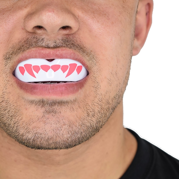 SafeJawz Pink Fangz Mouthguard - Model Front