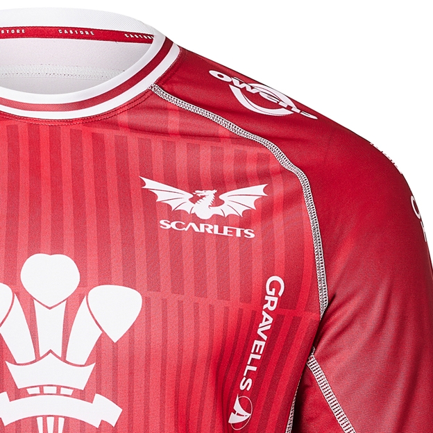 Scarlets Mens Home Rugby Shirt - Short Sleeve Red 2023 - Scarlet
