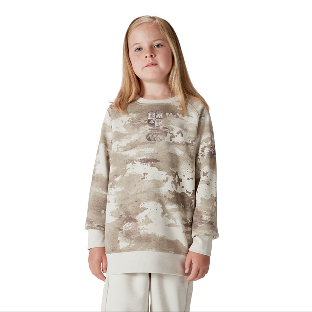 British and Irish Lions Junior Camo Crew Jumper Taupe - Model Front