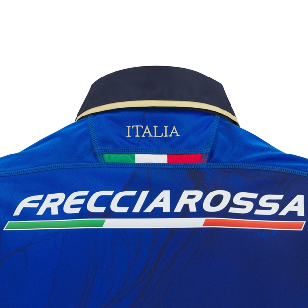 Italy Junior Home Rugby Shirt 25/26 Short Sleeve Blue - Shoulder Detail