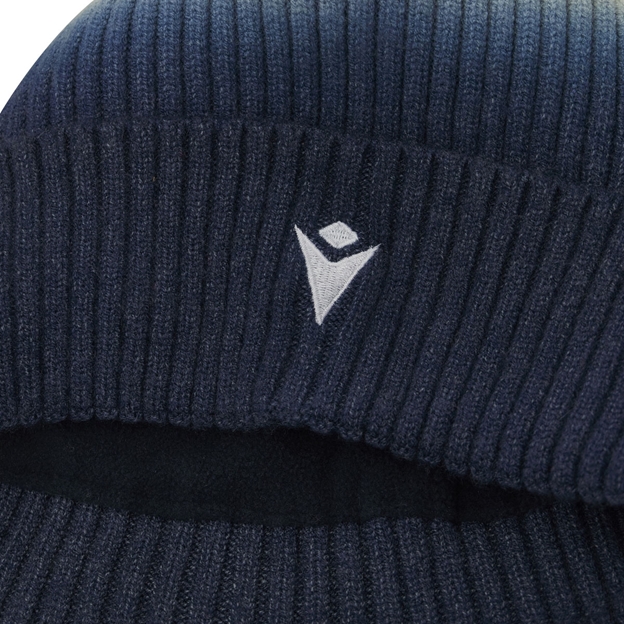 Scotland Ribbed Pom Pom Beanie 26/27 Navy and Sand - Macron Logo Close-up