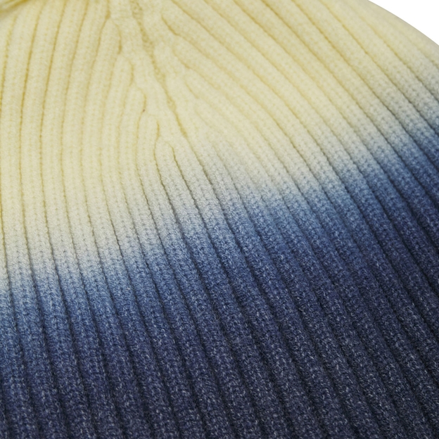 Scotland Ribbed Pom Pom Beanie 26/27 Navy and Sand - Material Close-up