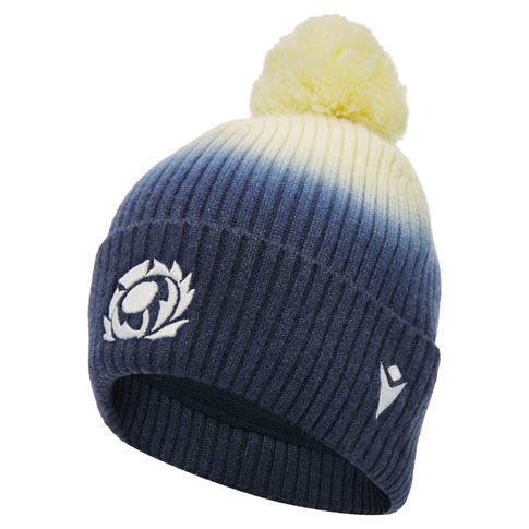 Scotland Ribbed Pom Pom Beanie 26/27 Navy and Sand - Front View