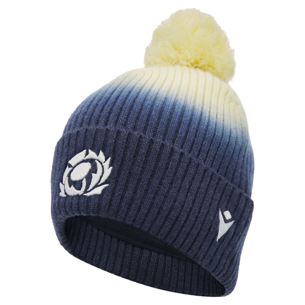 Scotland Ribbed Pom Pom Beanie 26/27 Navy and Sand - Front View