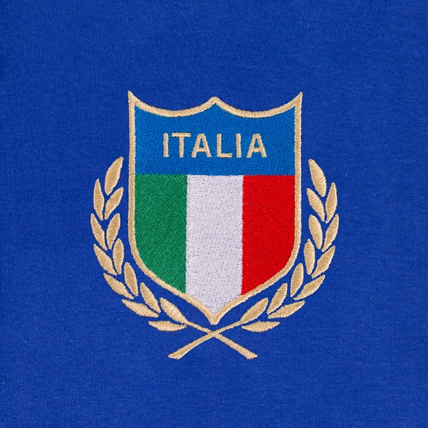 Italy Kids Classic Hoodie Royal - Crest Embroidery Close-up