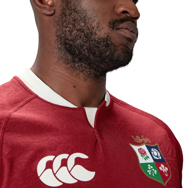 British and Irish Lions Adults Rugby Shirt Red - Model Close-up