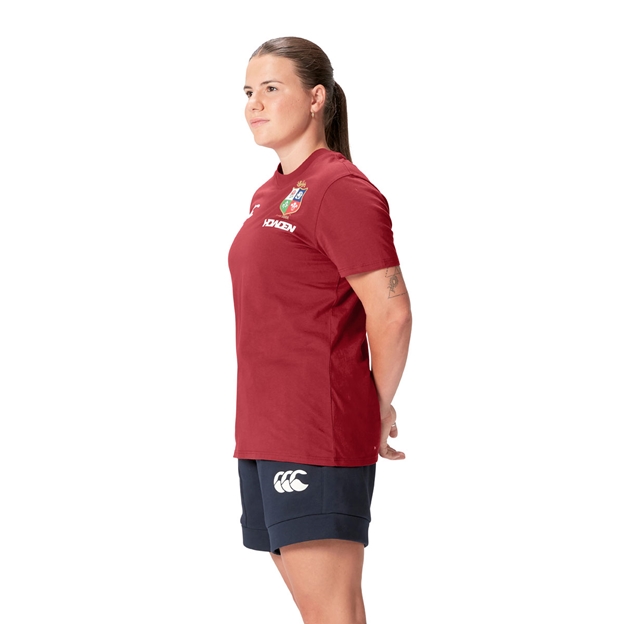 British and Irish Lions Womens Cotton T-Shirt Red - Model Side
