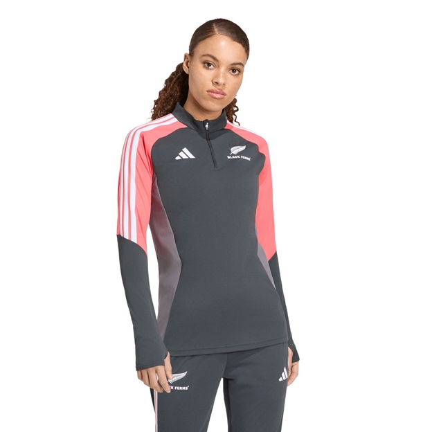 Black Ferns Womens Training Quarter Zip Top 26/27 Carbon - Model Front View